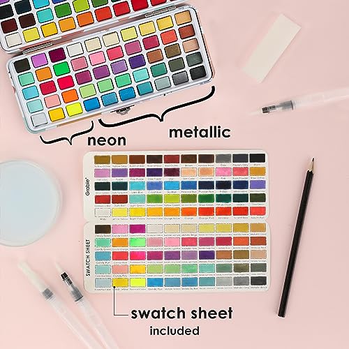 Grabie Watercolor Paint Set of 100 Color with Brush Pens - color: 100 Colors