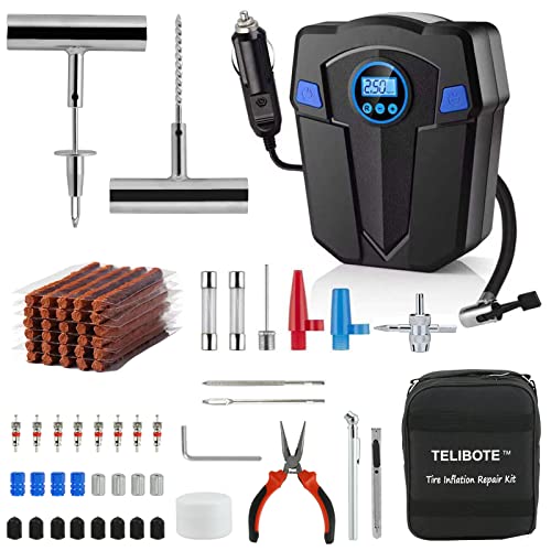 Tire Repair Kit, Tire Inflator Portable Air Compressor, Heavy Duty Flat Tire Repair Kit With 12V Air Pump For SVU, Car, Motorcycle, Truck, RV And Other Tire Repair