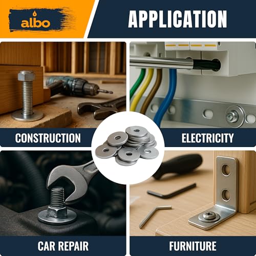 ALBO 100 Pcs 3/8" x 1-1/4" 304 Stainless Steel Fender Flat Washers - size: 3/8" x 1-1/4" - 100pcs