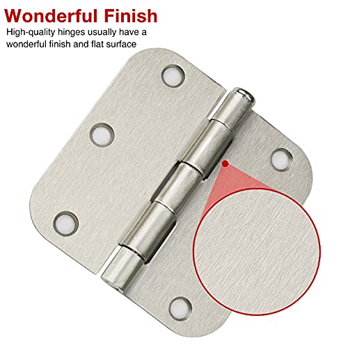 24 Pack Rounded Door Hinges Brushed Nickel 3.5 Inch with 5/8" Radius - color: Satin Nickel, size: 24 Pack