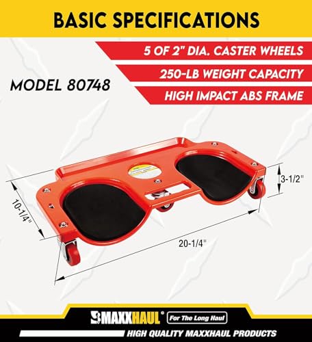 MaxWorks 50916 MaxxHaul Rolling Knee Creeper/Pads ABS High Impact Frame, 5 Swivel Castors, Tool Tray Holder