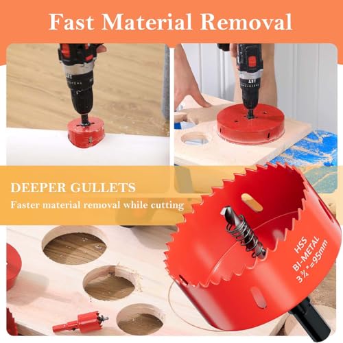 3-3/4 in. Bi-Metal Hole Saw Drill Bits - Versatile and Durable Hole Cutter for Wood, Plywood, Plaster Drywall, Ceiling, Plastic Pipe, PVC and Thin Metal - Includes Arbor & Pilot Bit (95mm) - size: 3-3/4"(95mm)