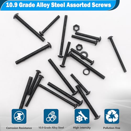 mxuteuk M5 Screws Assortment Set,M5 x 30/35/40/45/50mm Button Head Socket Cap Metric Screws Bolts Nuts Kit,10.9 Grade Alloy Steel M5 Bolts with Hex Wrench (200PCS) - size: 200PCS M5 x 30/35/40/45/50mm