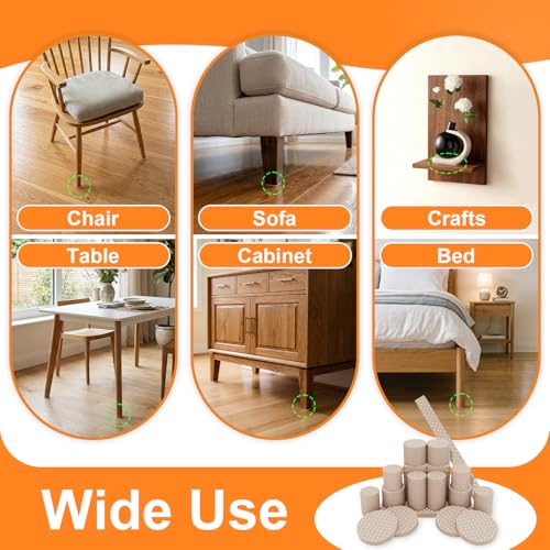 72 PCS Felt Furniture Pads, 0.2 Inch Thick Self Adhesive Furniture Floor Protectors, Round and Rectangle Felt Pads for Chair Legs, Furniture Leg Protectors for Hardwood Floors, Anti Scratch, Beige