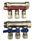3/4" 3 Loops Plumbing Manifolds w/ 1/2" Pex Ball Valves, Red and Blue Handles