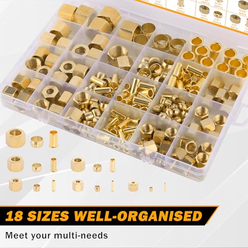 255PCS Brass Compression Kit for 1/2" 3/8" 5/16" 1/4" 3/16" 1/8" - style: 255PCS