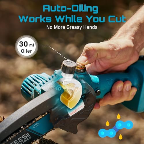SEESII 6-Inch Mini Chainsaw Cordless with Oiler System - color: Light Blue