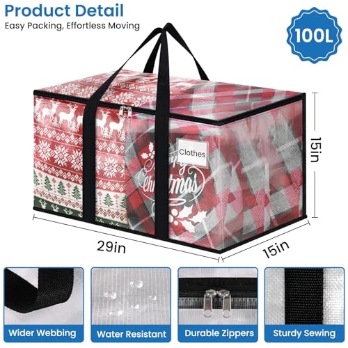 RoomHacks Moving Bags, Heavy Duty Large Storage Bags, 100L, 6 Pack, Clear - size: 100L- 6Packs
