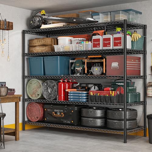 REIBII 85.7"H 5-Tier Garage Shelving with Wheels&Feet, Adjustable, 2998 lbs - size: 5-Tier,55.5" W X 85.7" H X 24.2" D
