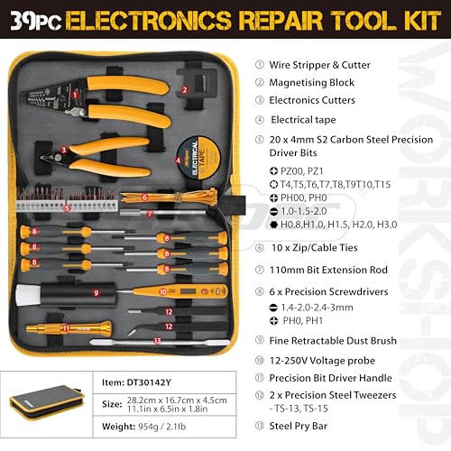 Hi-Spec Electronics Repair & Opening Tool Kit for Laptops Phones Devices - size: 39pcs
