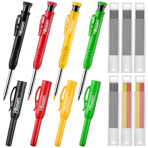 Hiboom 4 Pack Carpenter Pencil with 36 Refills Built In Sharpener (Multi) - color: Multi Colors