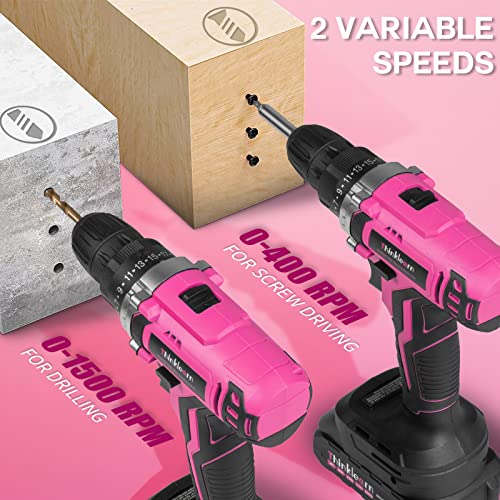 20V Pink Cordless Drill Set - Power Drill/Driver Kit with Drill Brush