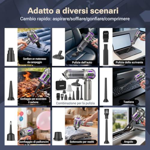 Yomile Mini Vacuum Cleaner, 2 in 1 27000PA Brushless Car Vacuum Air Duster 9000mAh Battery Air Blower Wireless Handheld Vacuum for Car,Office and Home - color: Dark Purple