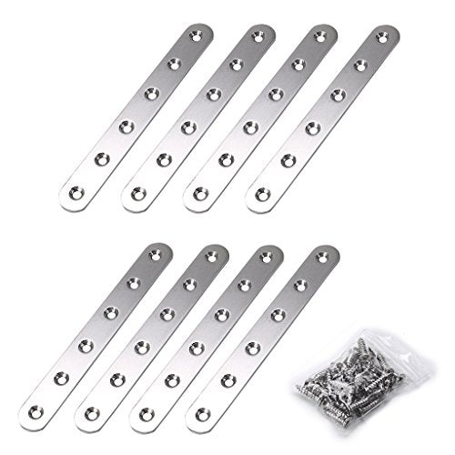 Sumnacon 8 Pcs Stainless Steel Flat Plates - 6 Inch Heavy Duty Mending Plate Straight Corner Brace Brackets Connector Furniture Repair Fixing Joint with Screws, Silver - size: 6 Inch Silver