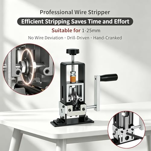 Manual/Drill Powered Wire Stripping Machine, 1-25mm Adjustable Copper Wire Stripper Tool, for Scrap Cable Recycling, Portable & Heavy Duty Copper Wire Peeler with Gloves, Wrench & Screws