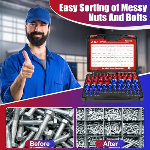64Pcs Thread Checker, Nut and Bolt Thread Checker, 36 Inch & 28 Metric Box Set Thread Gauge, Thread Checker Standard and Metric Suitable for Size Checker of Bolts or Nuts in Narrow Areas - size: 64 Gauges - 36 Inch & 28 Metric