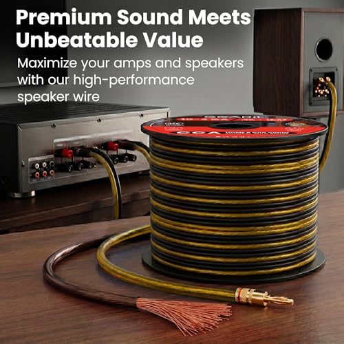 GEARit 12 Gauge Speaker Wire 100FT, 12/2 CCA Cable for Home Theater - color: Translucent Black/Yellow, size: 12AWG / 100 Feet