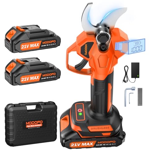 Electric Pruning Shears, Upgraded 2.1" Cutting Garden Shears with LCD Display, Brushless Motor Cordless Power Pruner with 2.0 Ah*2 Batteries for Garden Tree Pruner Branch - style: 2.1" orange