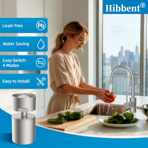 Hibbent NSF/ANSI/CAN 372 Certified 4 Modes Faucet Aerator, Brushed Nickel - color: Brushed Nickel, style: Upgraded Four Modes Faucet Aerator