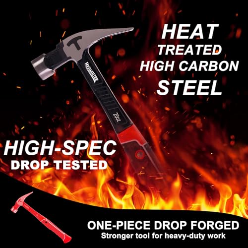 20 oz Heavy Duty One-piece Forged Hammer, Straight Claw Hammer with Magnetic Nail Holder, Rip Claw Hammer with Milled Face & Shock-Absorbing Reduction Grip - style: 20 oz Claw Hammer