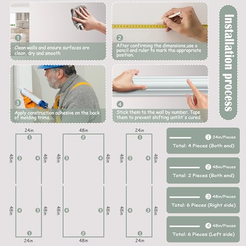 Sunnyglade 3 Frame Precut Wall Molding kit for Interior Wall Décor