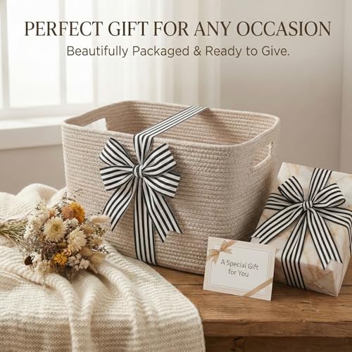 JMvicyroam 96L Large Woven Cotton Rope Blanket Basket, Oatmeal - color: Oatmeal, size: 96L