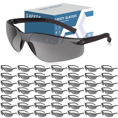 Tinted Safety Glasses Bulk of 50, ANSI Z87.1 Eye Protection Goggles | Anti-Impact, Anti-Scratch, Lightweight Polycarbonate Lenes, Bulk Safety Glasses for Woodworking, Carpentry, Road Maintenance - color: 118-50pc Grey