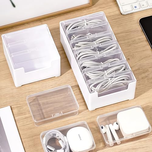 7 Case Cable Storage Box with Cable Straps and Label Stickers, Travel Cord Organizer for Charging Cables, USB Wires, Earphones – Drawer Organization for Home & Office (7 Cases + 7 Cable Straps)