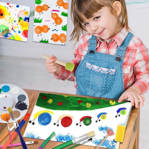 Halobios 20 Pcs Painting Brushes for Kids, 19 Colorful Painting Brushes and 1 Paint Palette, All Purpose Paint Brush Value Pack for Acrylic, Watercolors & Washable Paints