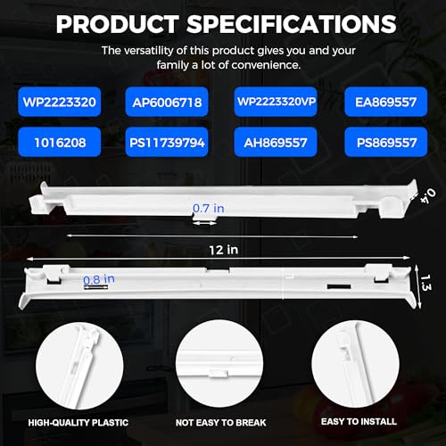 Romalon 2-Pack 2223320 Track Refrigerator Crisper Drawer Slide Rail Fit for Whirlpool Kenm0re Refrigerator Pan Slide Replace Number 1016208, AH869557, EA869557, PS869557 - a Set of Rails