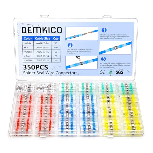 350Pcs Solder Seal Wire Connectors, Heat Shrink Butt Splice Terminals Kit
