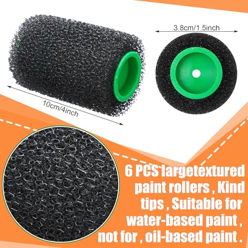 GlikCeil 6 Pcs 4 Inch Paint Roller with Foam Covers Mini Textured Paint Roller for Bed Liner Truck Coating Create Texture Effect