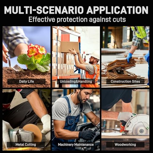 5 Pairs Cut Resistant Work Gloves, 7-Gauge Heavy Duty Aramid Fiber, Heat & Cut Protection for Men, Large Hands, Ideal for Metal Glass Handling, Woodworking & Industrial Builders, L - size: 5pcs-Large, style: Aramid