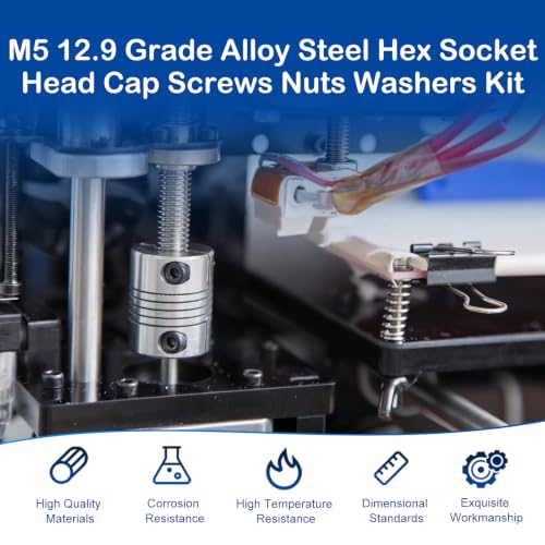 201Pcs M5 x 30-50mm Socket Head Cap Screws Assortment, with Nuts Washers - size: M5 Long Screws Kit