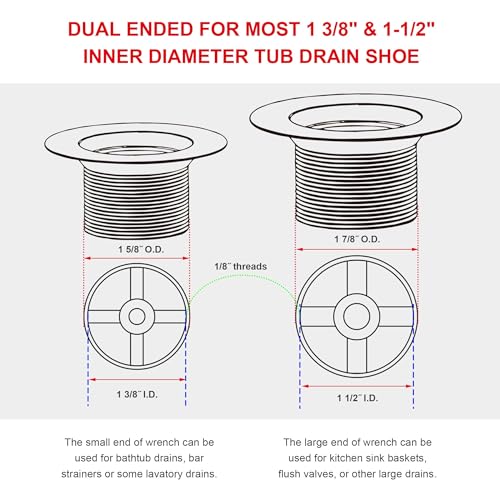 HAUTMEC Tub Drain Remover Wrench Tool Heavy Duty Aluminum Shower Bathtub Drain Removal Tool PL0030
