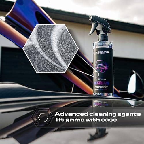 Blackline Reset Interior Car Cleaner & Deodorizer Spray - Teakwood | pH-neutral high-foam formula deep-cleans & deodorizes leather, vinyl, carpet & plastic. Long-lasting scent, zero residue