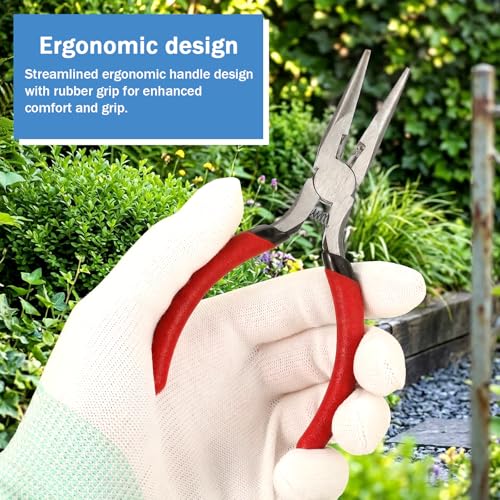 Needle Nose Pliers, 15-Piece Set with Side Cutters, Spring Loaded for Cutting and Bending Wire, 5.2-Inch Long Nose Pliers Made of Steel with PVC Handles for Secure Grip