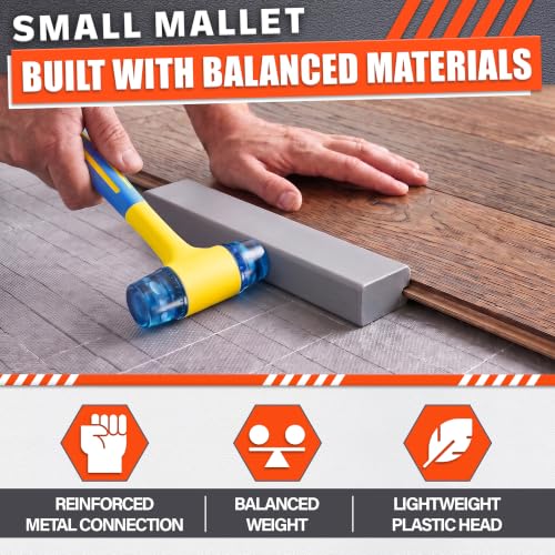 Small Plastic Mallet Hammer 4.9 Oz, Dual 1",25mm Heads, 9.6 Inch Long - color: Blue-yellow