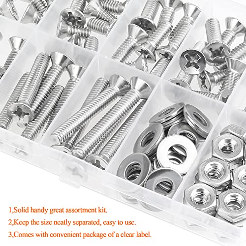 HELIFOUNER 102 Pieces #12-24 Phillips Countersunk Head Machine Screws Nuts Washers Assortment Kit, Coarse Thread, Fully Machine Threaded, 304 Stainless Steel - size: #12-24