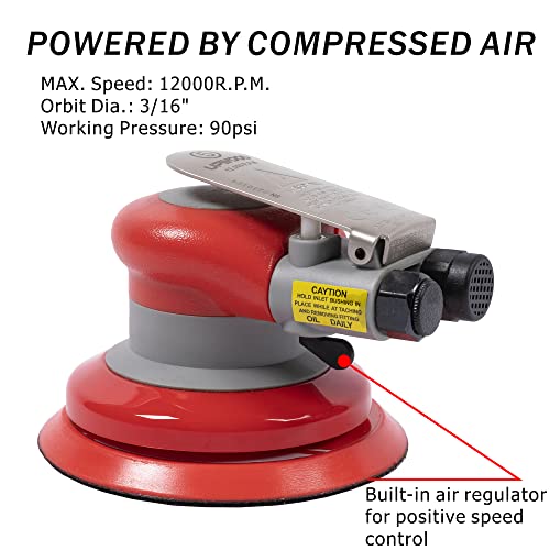 Pneumatic random orbital sander 5-inch light weight palm sander 3/16" (5 mm) diameter orbit 12000 RPM with extra 10pcs sandpaper - style: 5in Non-Vacuum
