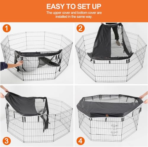 PJYuCien Playpen Top Cover for 24'' Width 8 Panel Pen, Hook Connect, Black - color: Only Black Top Cover, Elastic Buckles Connections