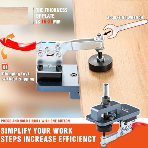 Metal Concealed Hinge Jig, 35MM Cabinet Hinge Jig Drilling Hole Puncher with Quick Clamp， Accurate Hinge Drill Jig Woodworking Tool for Doors Cabinets Hinges Mounting (Gray) - color: Gray