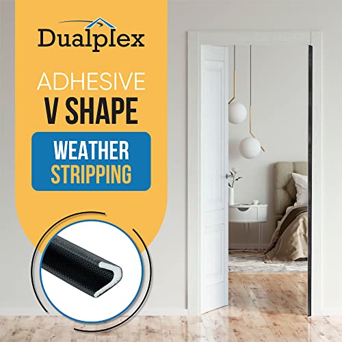 Adhesive V Shape Weatherstrip, Weather Stripping Door Seal Strip Foam Door Frame Insulation Side Jamb Bottom Groove Gap Filler Soundproof V Weatherstripping (Black, 1/2 in x 1/2 in x 26 Ft) - color: Black