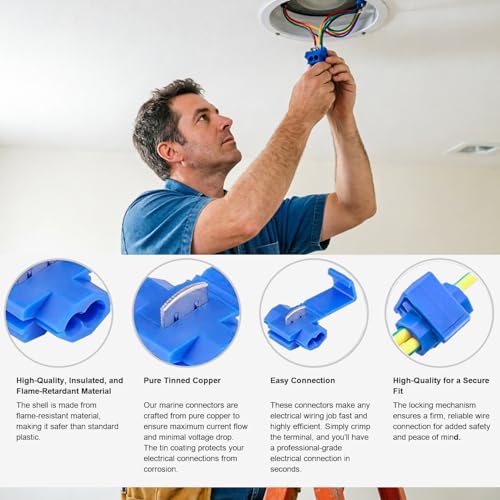 60PCS Solderless Quick Splice Wire Connectors, 22-10 AWG Lock Snap Electrical Wire Connector(22-18AWG Red 20PCS, 18-14AWG Blue 30PCS, 12-10AWG Yellow 10PCS) - style: 22-10 AWG Kit