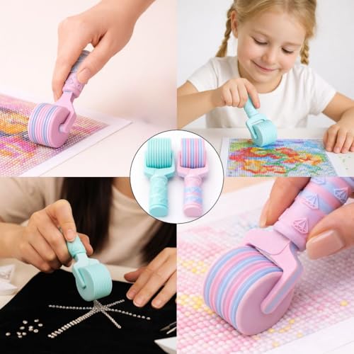 2 Pack Diamond Painting Roller Set with Storage Box – Multi Groove Pressing Tool for Secure Drill Placement, Easy Grip Handle, Diamond Art Accessories