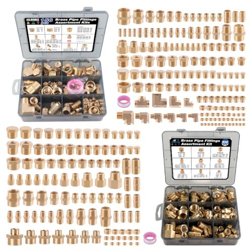 262PCS Brass Pipe Fittings Kit,1/8" 1/4" 3/8" 1/2" 3/4" NPT