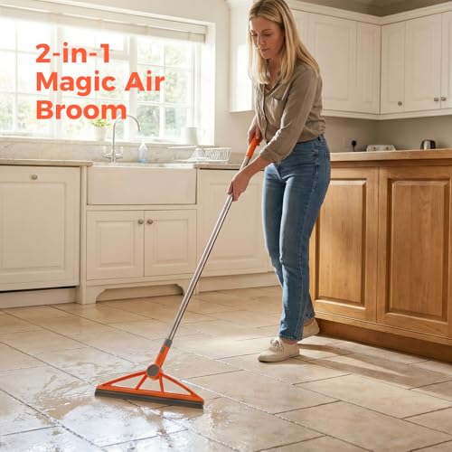 wlich 2-in-1 Air Broom, Silicone Rubber Broom with 54" Handle & 2 Strips