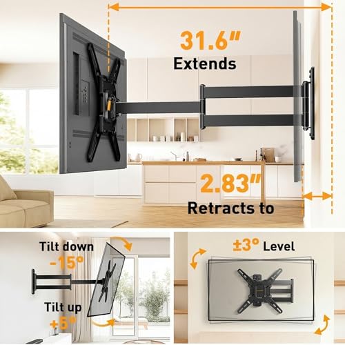 Perlegear Long Arm TV Wall Mount for 26–70 inch TVs up to 100 lbs - size: Fits 26-70'' TVs / Max 400x400mm