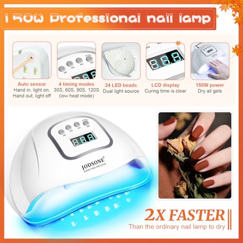 JODSONE 36 Pcs Gel Nail Polish Kit with U V Light of 32 Color Gel Polish Nail Collections Base and Top Glitter Coat Manicure Tools - color: KIT-08