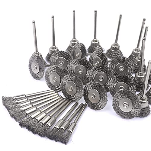 ATOPLEE Wire Brushes Set, 45PCS 1/8"(3mm) Round Shank Wire Wheels Pen Brushes Set,Alloy Steel Crimped Wire Wheel for Cleaning Rust,Paint, Stripping and Abrasive, for Drill Attachment